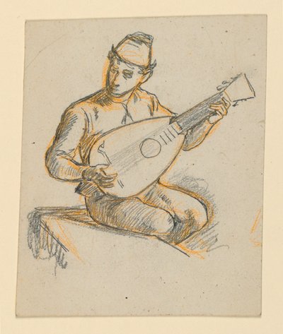Menino sentado tocando um alaúde de Elihu Vedder
