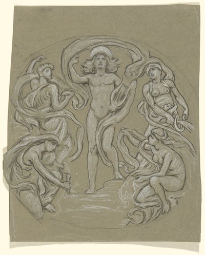 Estudo para o Círculo Central do Tecto de Huntington: Apollo e Assistentes de Elihu Vedder