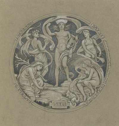 Estudo para o Center Cirle of Huntington Ceiling: Apollo e Assistentes de Elihu Vedder