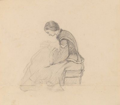 Estudo de uma menina lendo, c. 1858. de Elihu Vedder