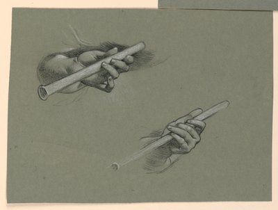 estudos de duas mãos segurando flautas (?) de Elihu Vedder
