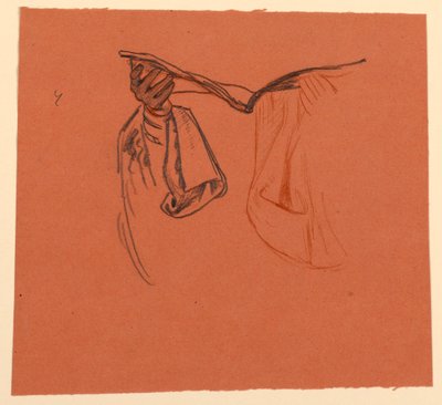 estudo para as mãos segurando um livro aberto com cortinas de roupas de Elihu Vedder