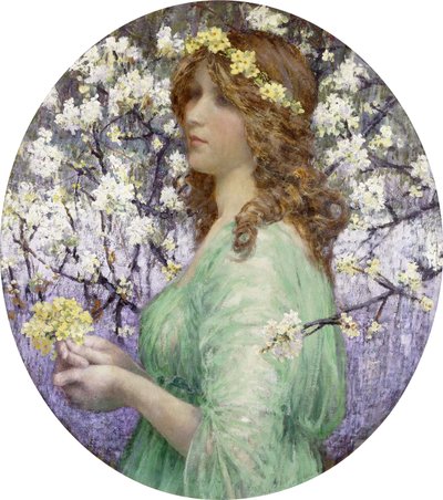 Jeune Femme au Bouquet (óleo oval sobre tela, colocado sobre tábua) de Elisabeth (attr. to) Sonrel
