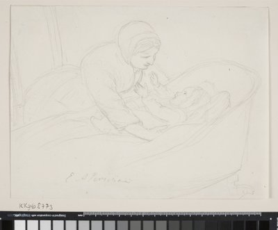 A mãe levanta uma criança do berço de Elisabeth Jerichau Baumann