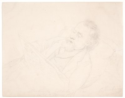 Estudo de retrato de J. A. Jerichau deitado em um sofá lendo um jornal de Elisabeth Jerichau Baumann
