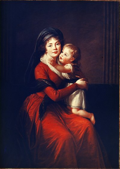 Retrato da Princesa Alexandra Petrovna Galitzin (Golitsyna ou Galitzyne) nee Protassov (1774-1842) com o seu filho. Pintura de Elisabeth Vigee-Lebrun (Vigee Lebrun) (1755-1842), óleo sobre tela de Elisabeth Louise Vigee Lebrun