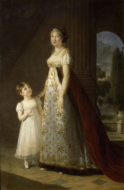 Retrato de Caroline Bonaparte 1782-1839, rainha de Nápoles e Sicília, com sua filha, Letizia, 1807 de Elisabeth Louise Vigee Lebrun