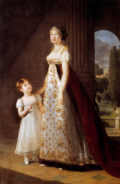 Retratos no pé de Marie Annonciade Caroline Bonaparte (1782-1839) Princesa Murat com sua filha Laetitia (Maria Letizia Josephine Murat de Elisabeth Louise Vigee Lebrun