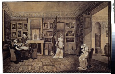 Sala de estar na Casa do Príncipe Ivan Ivanowitch Baryatinsky (1772-1825) em Altona (Sala de estar na Casa Baryatinsky em Altona). Desenho de Marie Louise Elisabeth Vigee-Lebrun (Vigee Lebrun) (1755-1842) de Elisabeth Louise Vigee Lebrun