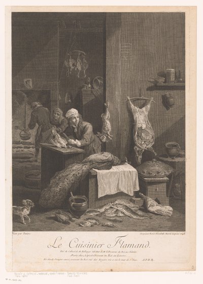 Cena da cozinha com pessoal a preparar a refeição
Le Cuisinier Flamand (título sobre o objecto) de Élisabeth Lépicié