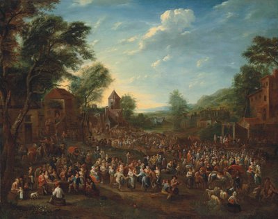 Uma quermesse de aldeia com foliões a dançar e a divertir-se de Elisabeth Seldron