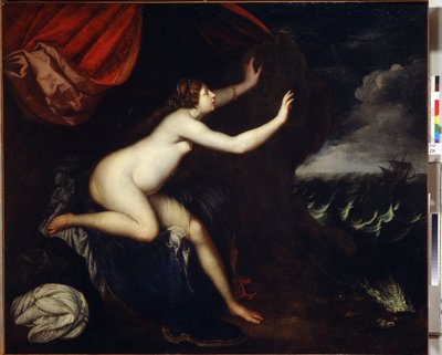 Riyadane (Riyadane) sentou-se no Abandono. Pintura de Elisabetta Sirani (1638-1665). Huille sur Toile de Elisabetta Sirani