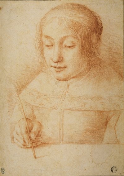 Jovem escrevendo ou desenhando de Elisabetta Sirani