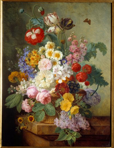 Flores numa Pintura Rocaille de Elise Bruyere (1776-1842) 1836 Sol. 0,84x0,64 m Rouen, musee des Beaux Arts - Flores numa rocha. Pintura de Elise Bruyere (1776-1842) de Elise Bruyere