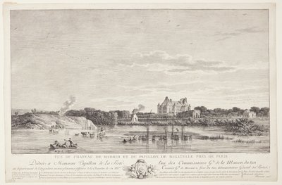 Vista do Château de Madrid e Pavillon de Bagatelle (Vue du Chateau de Madrid et du Pavillon de Bagatelle pres de Paris) de Elise Saugrain