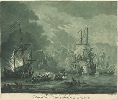 Luta contra sete argelinos de Elisha Kirkall after Willem van de Velde the Elder