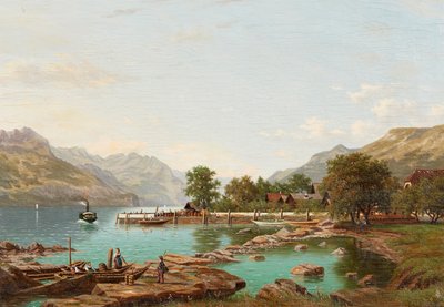 Paisagem com montanhas pelo Lago Maggiore (óleo sobre tela) de Eliza Agnetus Emilius Nijhoff