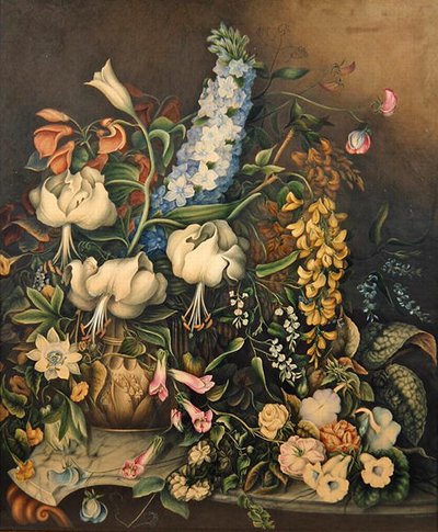 Flores em vaso em uma mesa de console de mármore de Eliza F. Daniel