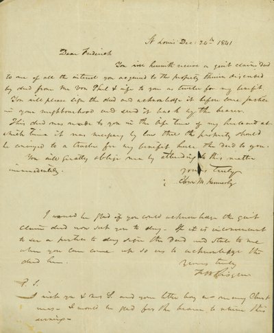 Carta a Frederick Saugrain de Eliza Kennerly, 24 de dezembro de 1841 de Eliza Kennerly