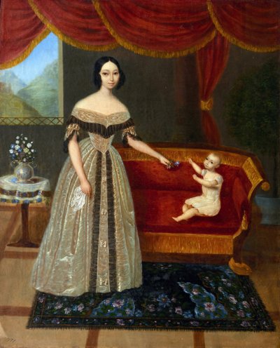 Retrato de Elizaveta Andreevna Yurievich (1809-1858) com o filho Nikolai (nascido em 1837), Anônimo. Óleo sobre tela de Elizabeta Andreevna Yurievich