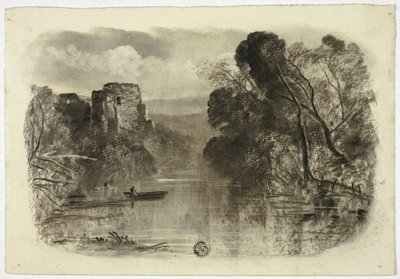 Rio com ruína do castelo e barco I de Elizabeth Murray