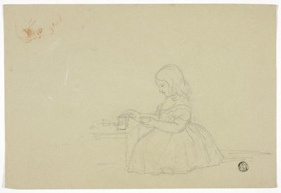 Esboço de Young Girl Pouring Tea e Profile (reto) e Sketch of Italian City Street (verso) de Elizabeth Murray