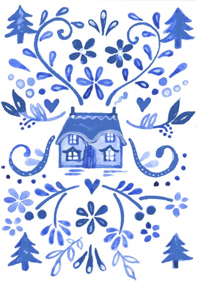 Casa de campo azul, 2017 (aguarela) de Elizabeth Rider