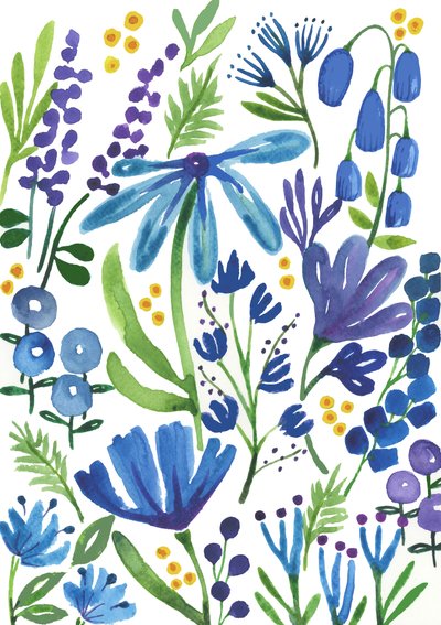 Flores azuis, 2018 (aguarela) de Elizabeth Rider