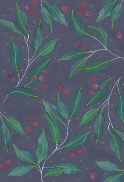 Folhas verdes com bagas, 2017 (aguarela e acrílico) de Elizabeth Rider
