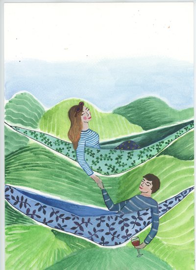 Hanging Out, 2018 (aguarela e colagem) de Elizabeth Rider