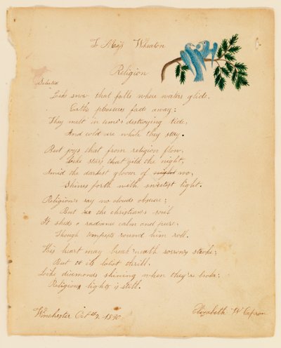 Para Miss Wheaton, Religião, 1830. de Elizabeth W. Capron