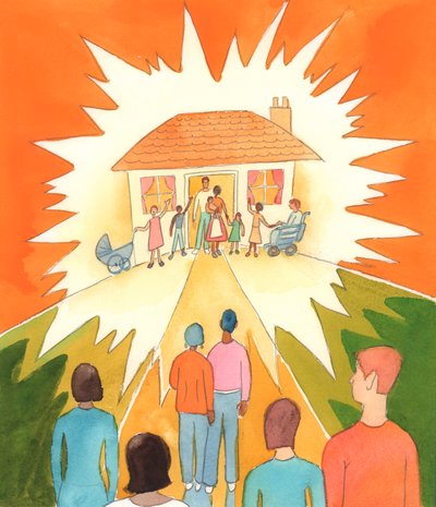 Um casamento cristão, vivido como deve ser vivido, é como uma lâmpada colocada num monte, para a sociedade; uma união sacramental cheia de graça, 2005 (aguarela sobre papel) de Elizabeth Wang
