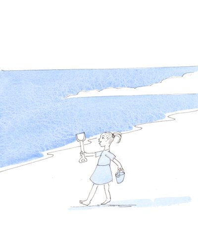 Uma criança obediente e feliz, de férias, tem a liberdade de fazer uma ou outra coisa boa na praia, 2005 (aguarela sobre papel) de Elizabeth Wang