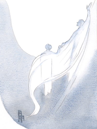 Um véu branco cintilante parecia cobrir todas as minhas faltas, e Ele me carregou, em oração, ao Pai, 2000 (w - c no papel) de Elizabeth Wang