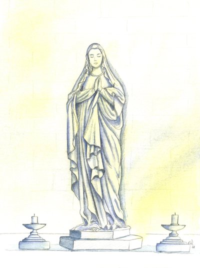 Uma estátua da Bem-aventurada Virgem Maria, 2001 (w - c no papel) de Elizabeth Wang