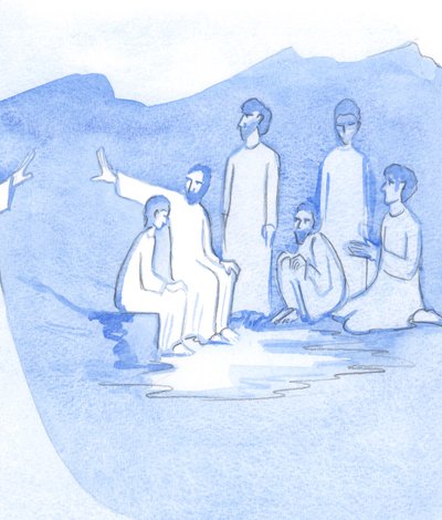 Um verdadeiro discípulo fica perto de Cristo, aprende com Ele e está confiante no amor de Cristo mesmo quando Cristo parece estar distante, 2001 (w - c no papel) de Elizabeth Wang