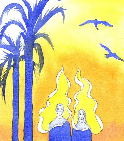 Adão e Eva no Jardim do Éden, 2001 (w - c no papel) de Elizabeth Wang