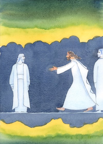 Após a morte de Cristo, Ele passou correndo por muitas pessoas santas no submundo, para saudar Abraão, que obedeceu ao chamado de Deus para deixar seu país., 2004 (w - c no papel) de Elizabeth Wang