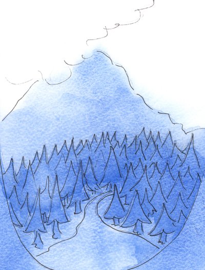 Ao longo da estrada para o céu: é melhor mantermos nossos olhos no cume brilhante da Montanha Sagrada do que na estrada sombria abaixo, 2003 (w - c no papel) de Elizabeth Wang