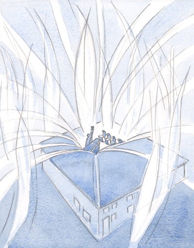 Anjos e arcanjos estão presentes no sacrifício de Cristo - tanto em pequenas salas quanto em grandes catedrais., 2000 (w - c no papel) de Elizabeth Wang