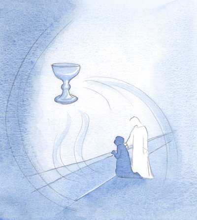 Quando me inclinei diante de Seu Sangue Precioso, Ele me levantou, porque aquela santa noite de Páscoa era um momento de alegria, não de penitência., 2000 (w - c no papel) de Elizabeth Wang