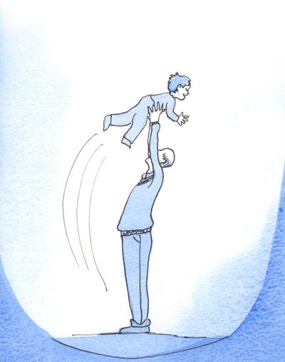 Assim como um homem segura seu neto no alto com prazer, para deleitar a criança, o Espírito Santo faz com que Seus filhos se elevem em uma oração encantadora, 2003 (w - c no papel) de Elizabeth Wang