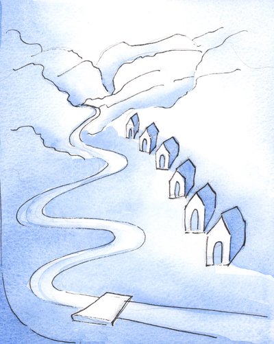 Como um monge trabalha, pela oração, exemplo, ensino e bondade, para cuidar e educar crianças, ele está ajudando a construí-los em uma série de templos do Espírito Santo, 2003 (w - c no papel) de Elizabeth Wang