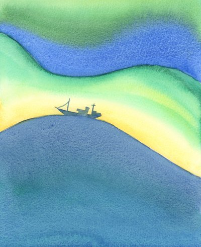 Assim como um navio no oceano é cercado por água, também estamos totalmente cercados e sustentados pelo amor de Deus - quer estejamos orando ou não, e quer experimentemos ou não Sua presença, 2003 (w - c on pape de Elizabeth Wang