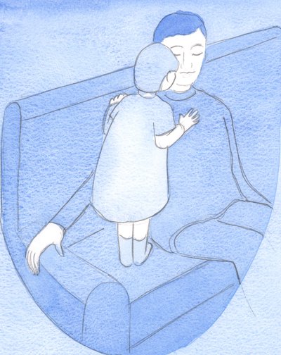 Como um pai terreno levanta seu filho para uma conversa franca e abraços ternos, Deus se deleita em nós na oração da contemplação, 2002 (w - c no papel) de Elizabeth Wang
