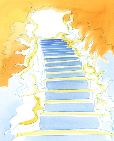 Como se fossem da &39;porta&39; do Céu, as graças de Deus derramam-se para fora, escada abaixo, sobre nós, pessoas necessitadas lá embaixo, 2003 (w - c no papel) de Elizabeth Wang