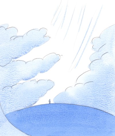 Como apenas uma força poderosa pode afastar as nuvens acima da terra, apenas a oração contemplativa poderosa abre um &39;caminho&39; para a Luz Divina brilhar sobre as pessoas necessitadas, 2002 (w - c no papel) de Elizabeth Wang