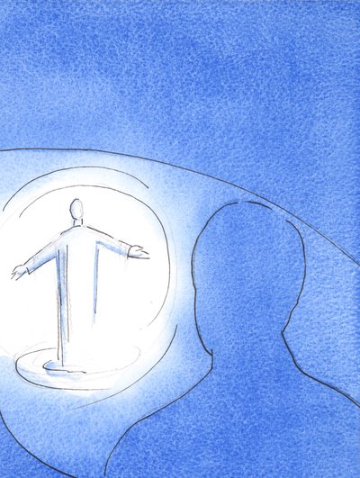 Enquanto o Pai olha hoje para o nosso trabalho, Ele vê a luz, porque Cristo, puro e santo, está aqui entre o Seu povo, 2003 (w - c no papel) de Elizabeth Wang