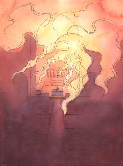 Na missa, é como se um fogo ardente do amor divino penetrasse na igreja - amor do Pai que &39;dá&39; Seu Filho a nós em cada missa, 2003 (w - c no papel) de Elizabeth Wang