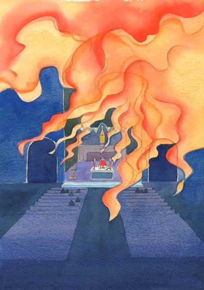 Na missa, é como se um fogo ardente do amor divino penetrasse na igreja - amor do Pai que &39;dá&39; Seu Filho a nós em cada missa, 2003 (w - c no papel) de Elizabeth Wang
